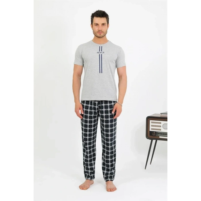 Moda Erkek Pamuk Kısa Kol Pijama Takım Gri