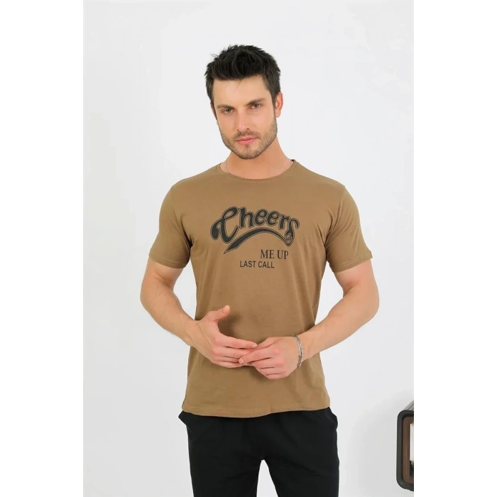 Moda Erkek Pamuk Kısa Kol Pijama Takım Vizon