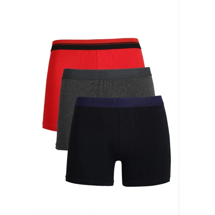 Moda Erkek Penye 3lü Boxer Kırmızı-Füme-Lacivert