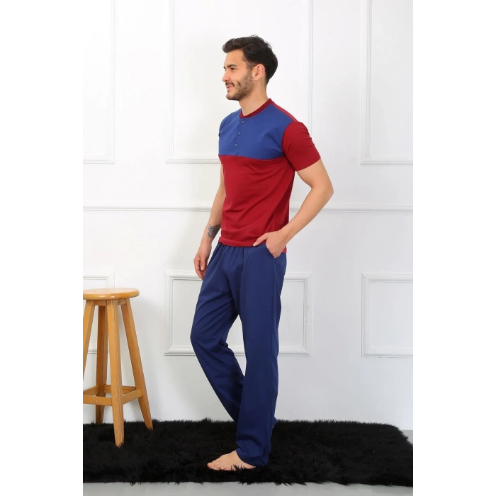 Moda Erkek Penye 3lü Parlamentmavi Parçalı Pijama Takımı