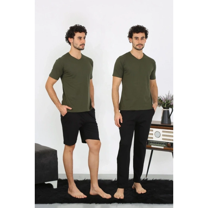 Moda Erkek Penye Haki 3lü Pijama Takımı