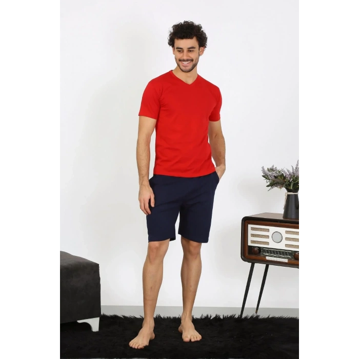 Moda Erkek Penye Kırmızı 3lü Pijama Takımı