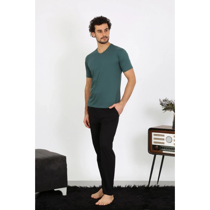 Moda Erkek Penye Petrol Rengi 3lü Pijama Takımı