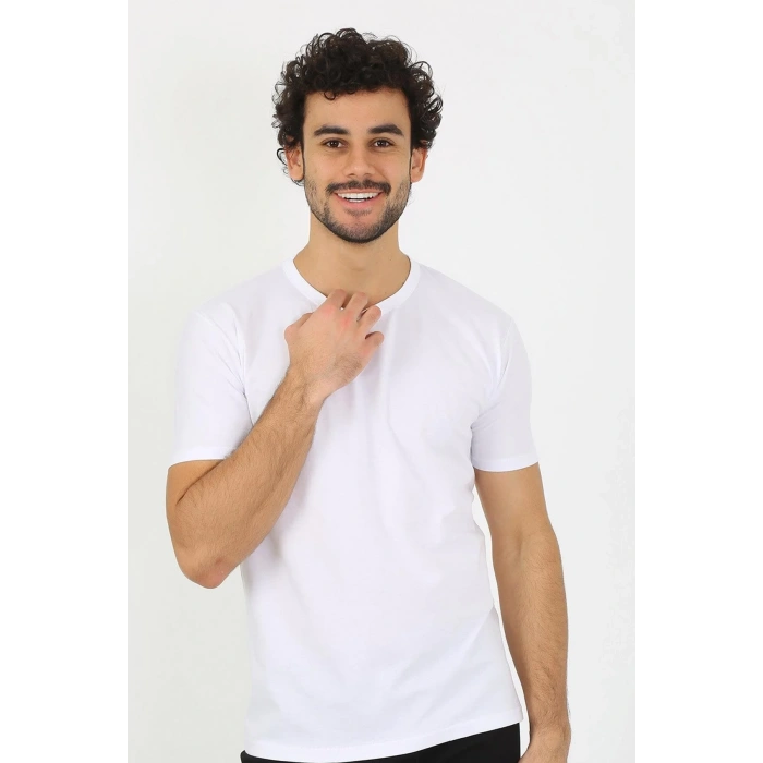 Moda Erkek Sıfır Yaka Beyaz Penye Atlet
