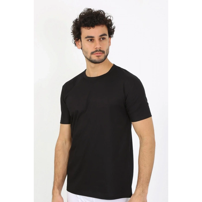 Moda Erkek Sıfır Yaka Siyah Penye Atlet