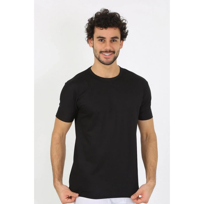 Moda Erkek Sıfır Yaka Siyah Penye Atlet