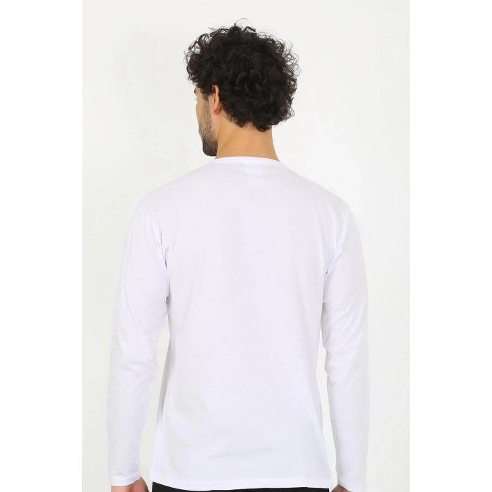 Moda Erkek Sıfır Yaka Uzun Kol Beyaz Fanila