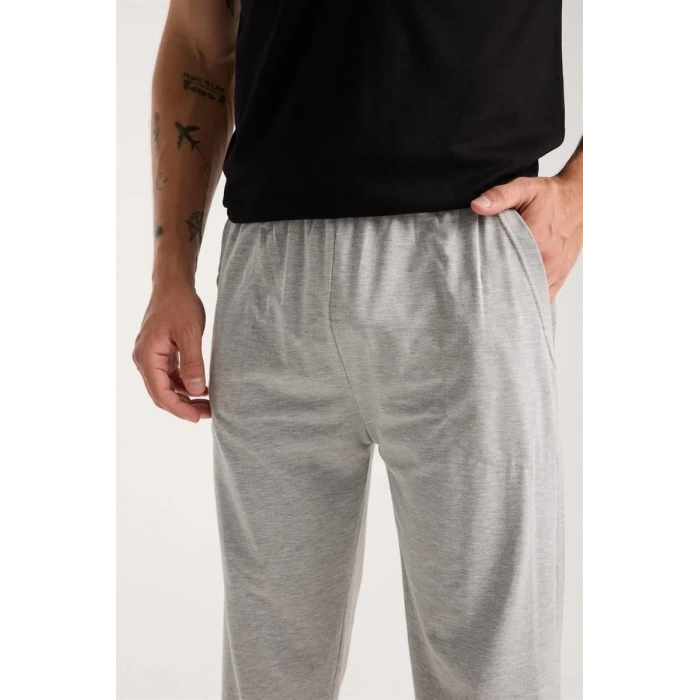 Moda Erkek Siyah Düğmeli Yaka Kısa Kol Pijama Takımı