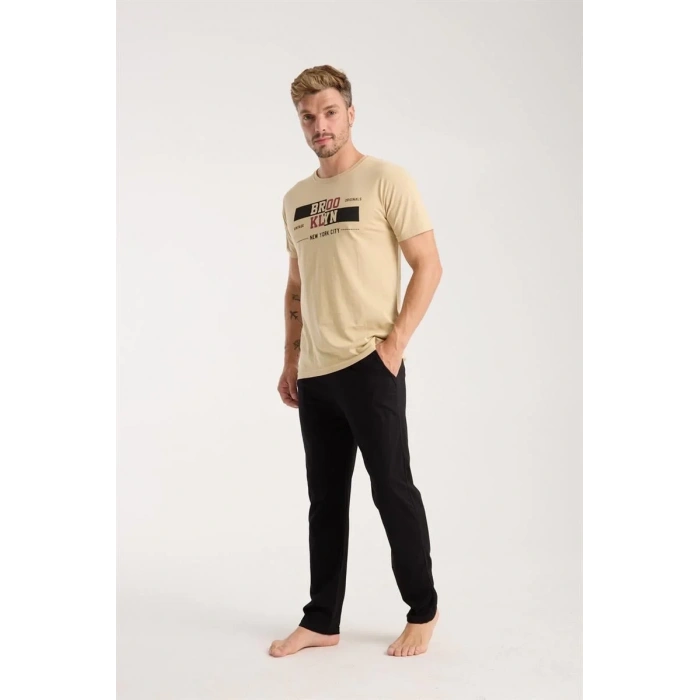 Moda Erkek Ten Rengi Kısa Kol Pijama Takımı