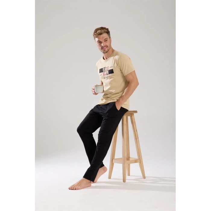 Moda Erkek Ten Rengi Kısa Kol Pijama Takımı