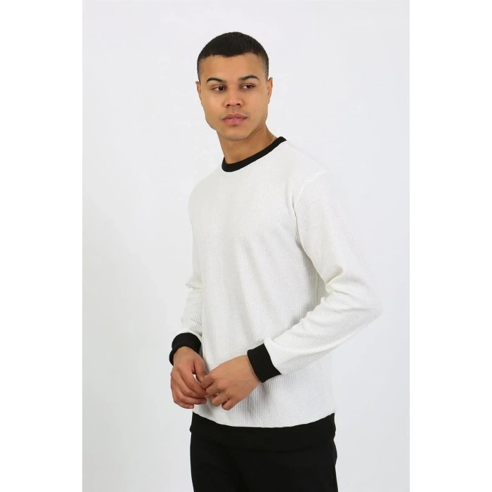 Moda Erkek Uzun Kol Manşetli Paça Penye Pijama Takımı Beyaz