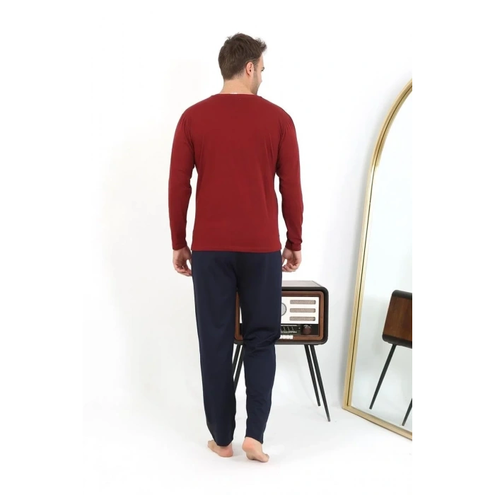 Moda Erkek Uzun Kol Penye Bordo Pijama Takımı