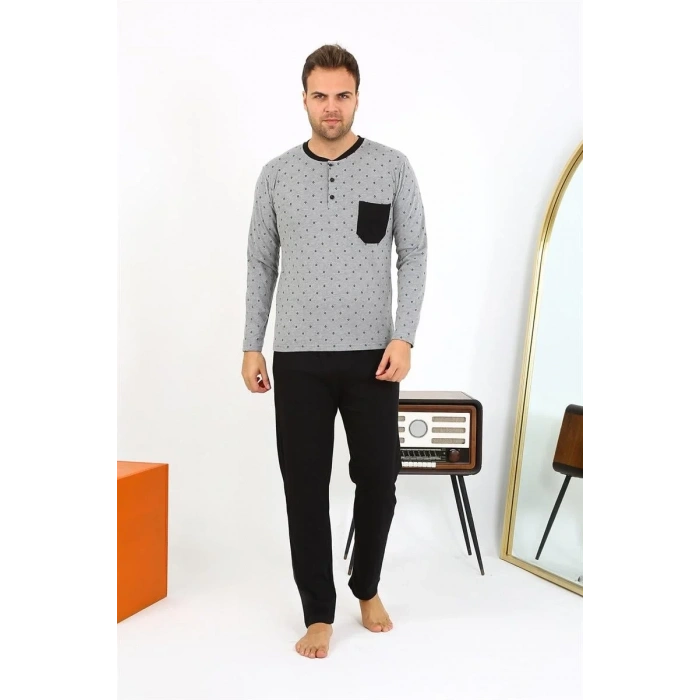 Moda Erkek Uzun Kol Penye Füme Pijama Takımı