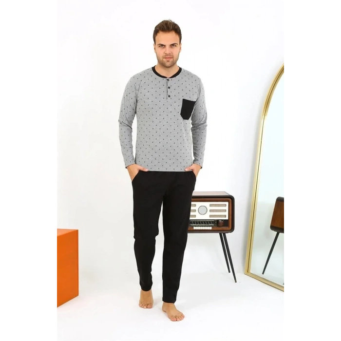 Moda Erkek Uzun Kol Penye Füme Pijama Takımı