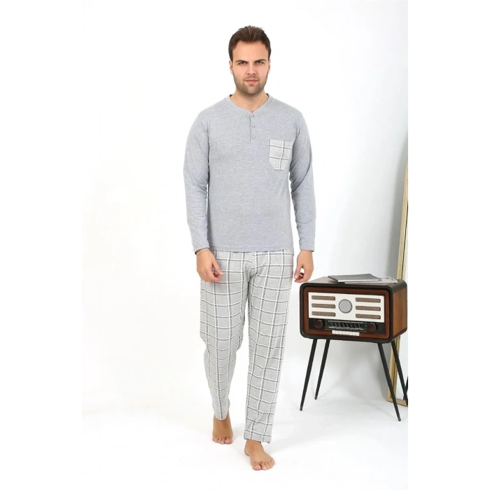 Moda Erkek Uzun Kol Penye Gri Pijama Takımı