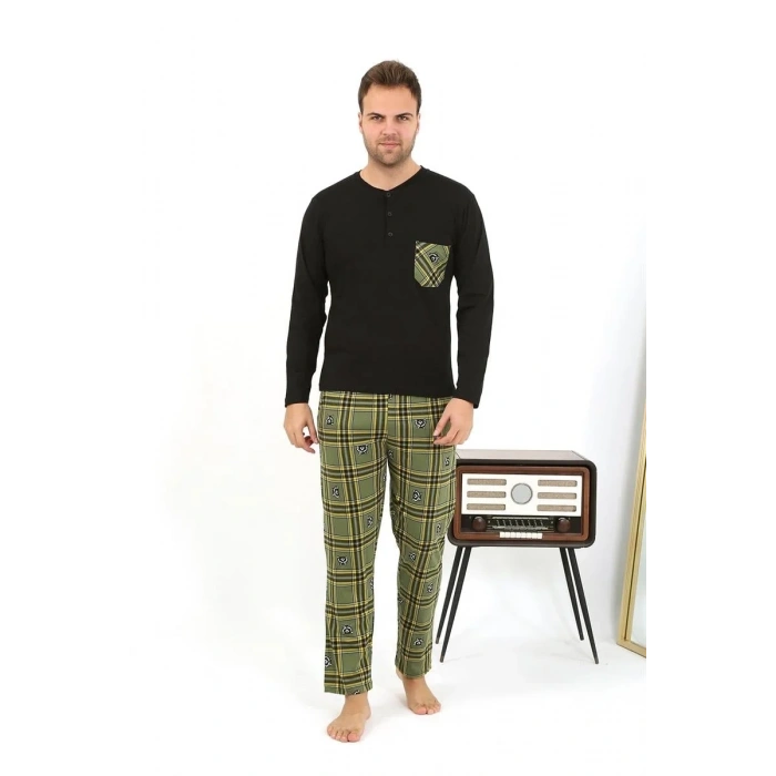 Moda Erkek Uzun Kol Penye Siyah Pijama Takımı