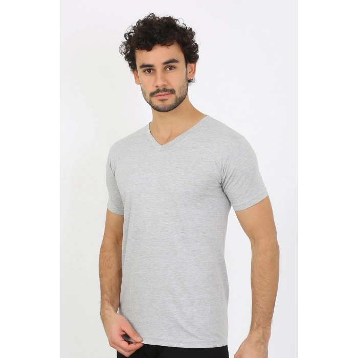 Moda Erkek V Yaka Gri Penye Atlet