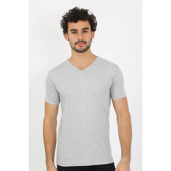 Moda Erkek V Yaka Gri Penye Atlet