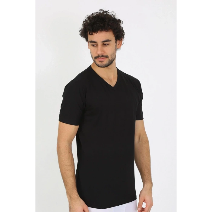 Moda Erkek V Yaka Siyah Penye Atlet