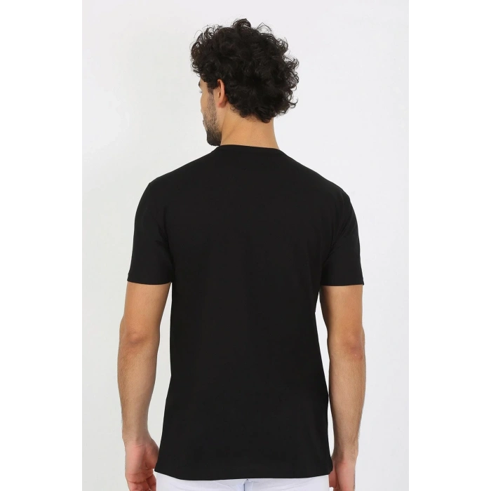 Moda Erkek V Yaka Siyah Penye Atlet