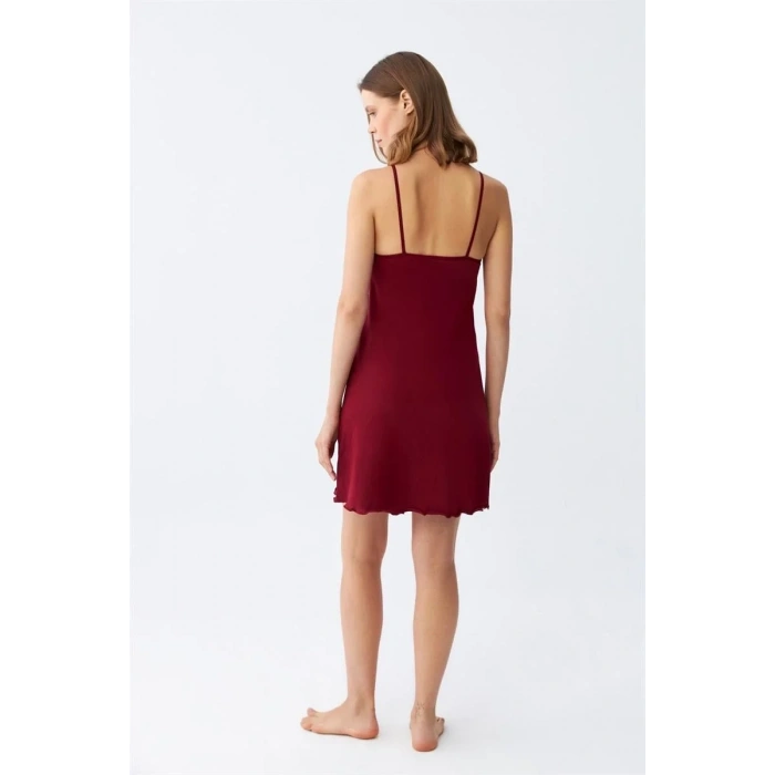 Moda İp Askılı Penye Gecelik Bordo