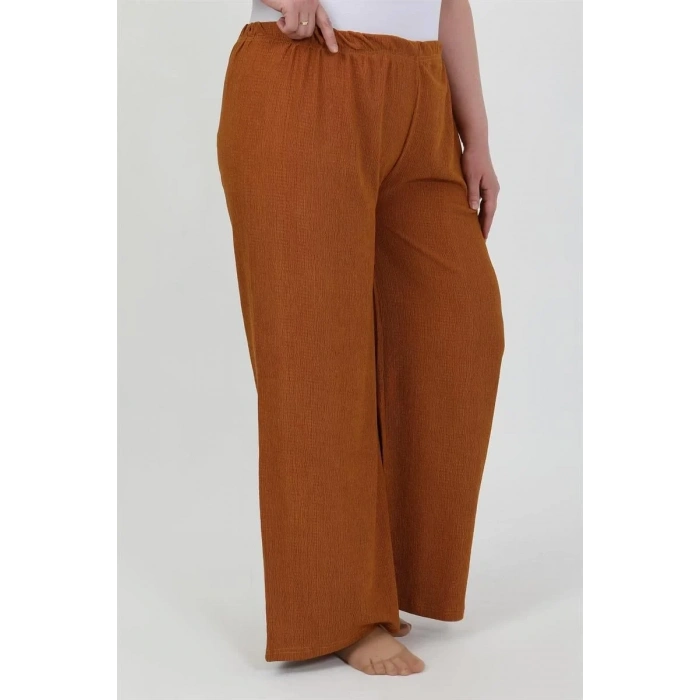 Moda Kadın Büyük Beden Bürümcük Pantolon Kremit