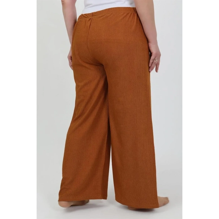 Moda Kadın Büyük Beden Bürümcük Pantolon Kremit