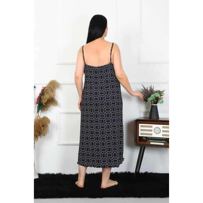 Moda Kadın Büyük Beden İp Askılı Pamuklu Uzun Gecelik