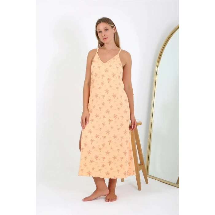 Moda Kadın Büyük Beden İp Askılı Uzun Gecelik