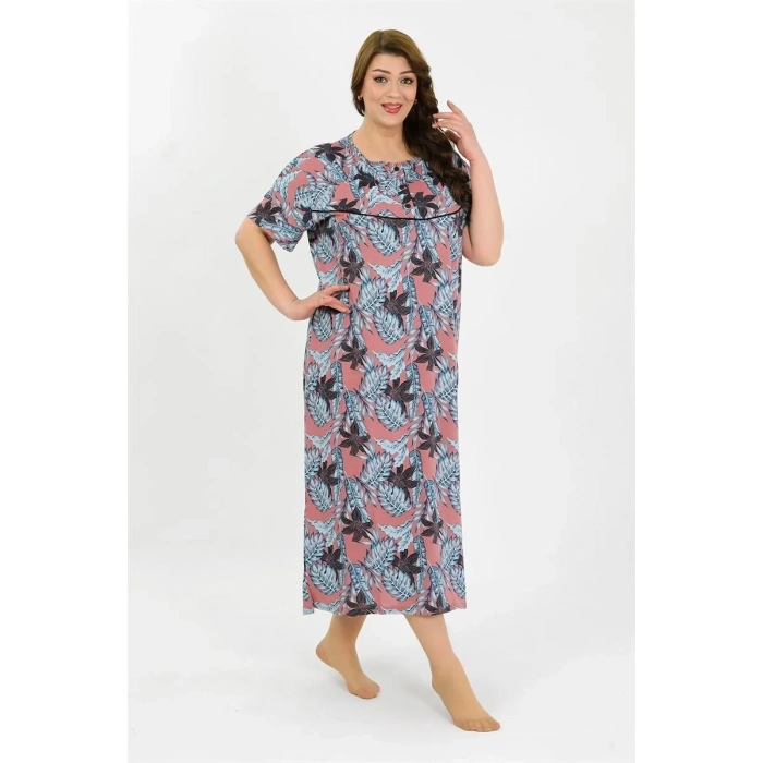 Moda Kadın Büyük Beden Kısa Kol Somon Anne Gecelik