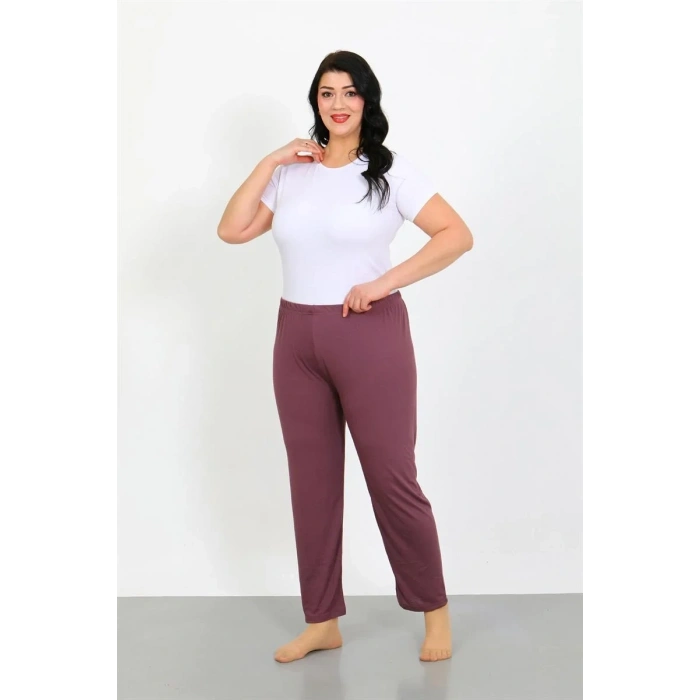 Moda Kadın Büyük Beden Mürdüm Tek Alt Pijama