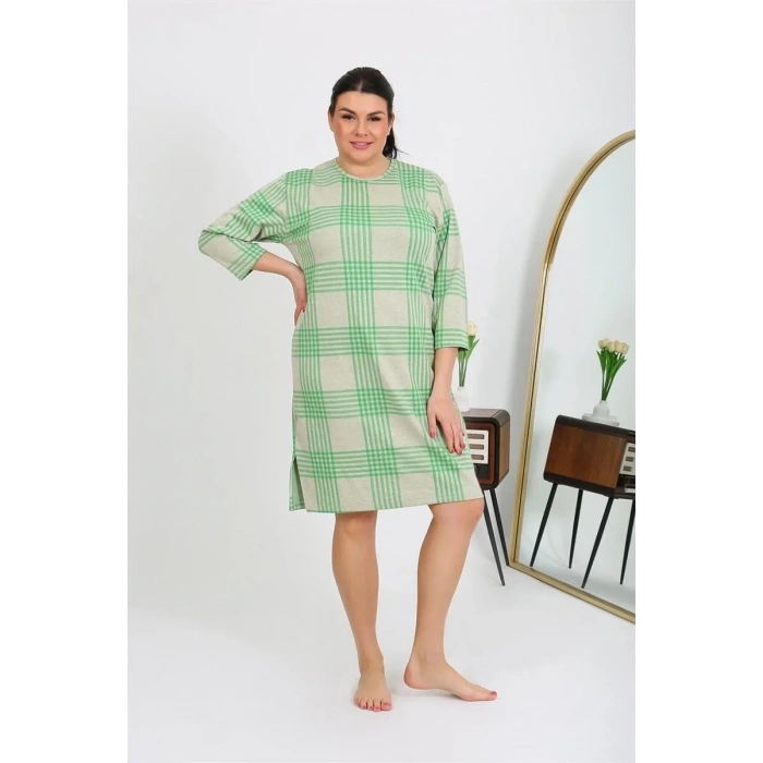 Moda Kadın Büyük Beden Penye Gecelik Ev Elbisesi Yeşil