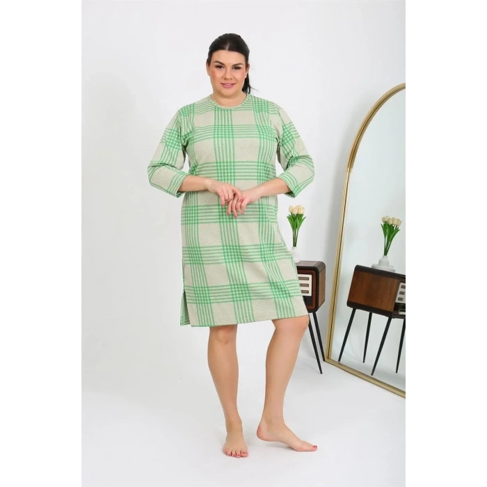 Moda Kadın Büyük Beden Penye Gecelik Ev Elbisesi Yeşil