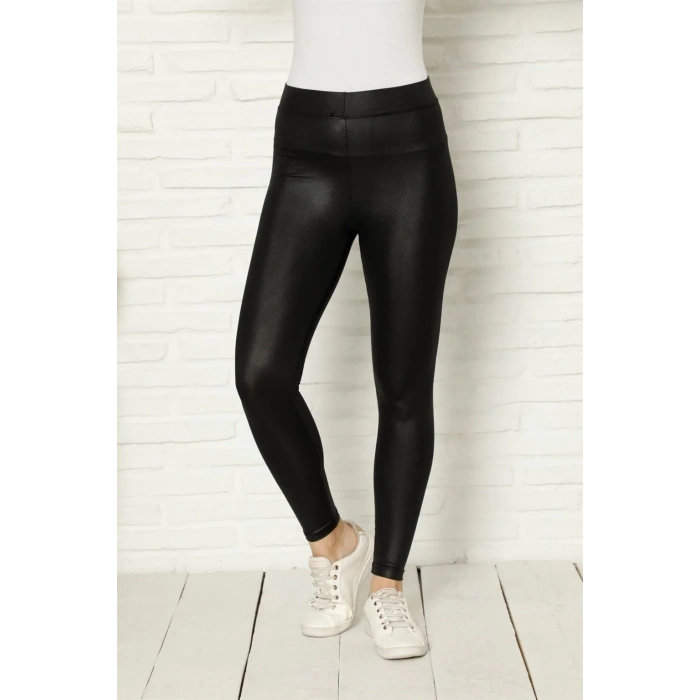 Moda Kadın Deri Tayt Siyah