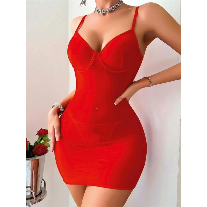 Moda Kadın Fantezi Kostüm Takım Kırmızı