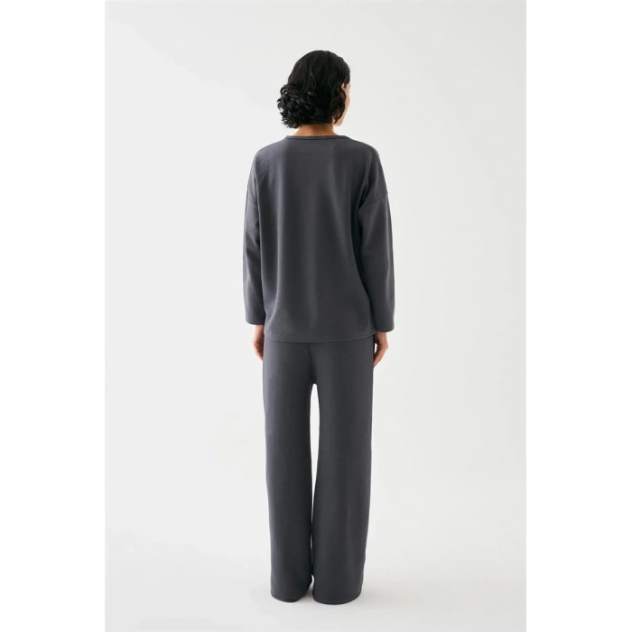 Moda Kadın Füme Akrep Burcu Oversize 2 İplik Eşofman Ev Giyim Takımı
