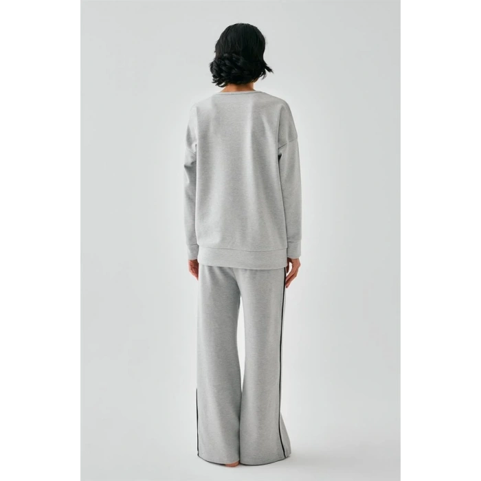 Moda Kadın Gri Balık Burcu Oversize 2 İplik Eşofman Ev Giyim Takımı