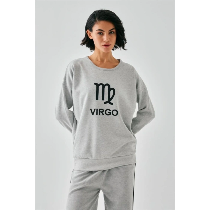 Moda Kadın Gri Başak Burcu Oversize 2 İplik Eşofman Ev Giyim Takımı