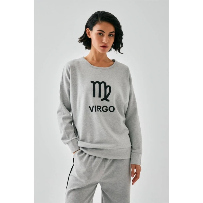 Moda Kadın Gri Başak Burcu Oversize 2 İplik Eşofman Ev Giyim Takımı