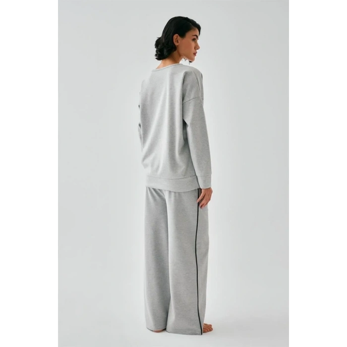 Moda Kadın Gri Koç Burcu Oversize 2 İplik Eşofman Ev Giyim Takımı