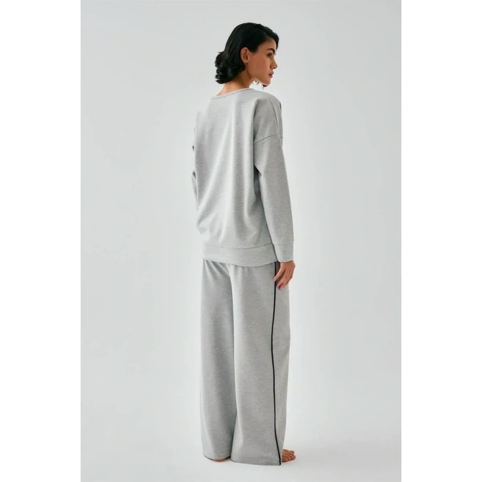 Moda Kadın Gri Koç Burcu Oversize 2 İplik Eşofman Ev Giyim Takımı