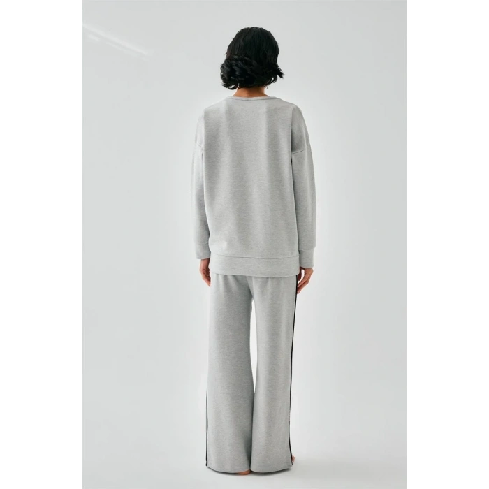 Moda Kadın Gri Sleep Mode ON Oversize 2 İplik Eşofman Ev Giyim Takımı