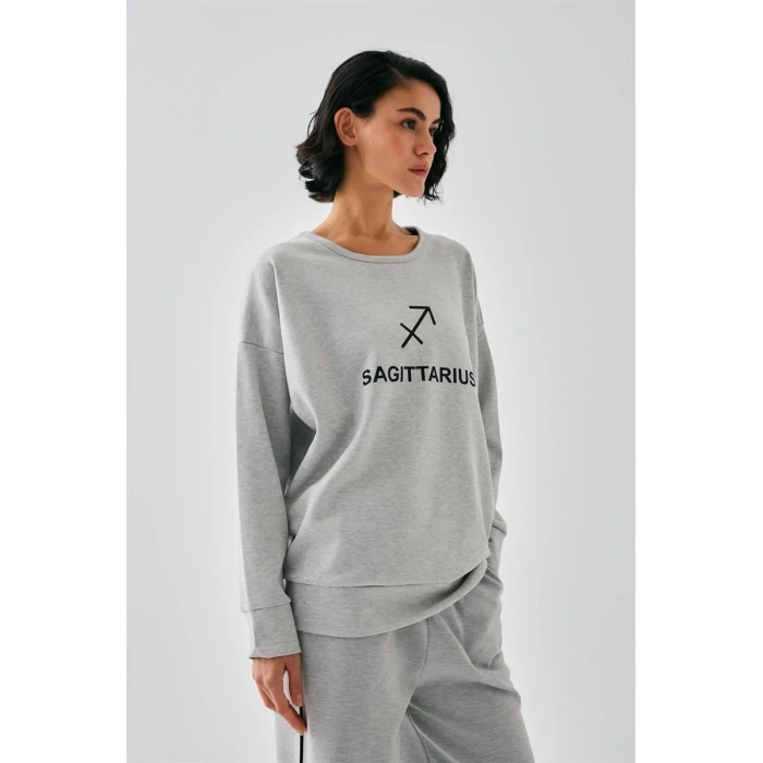 Moda Kadın Gri Yay Burcu Oversize 2 İplik Eşofman Ev Giyim Takımı