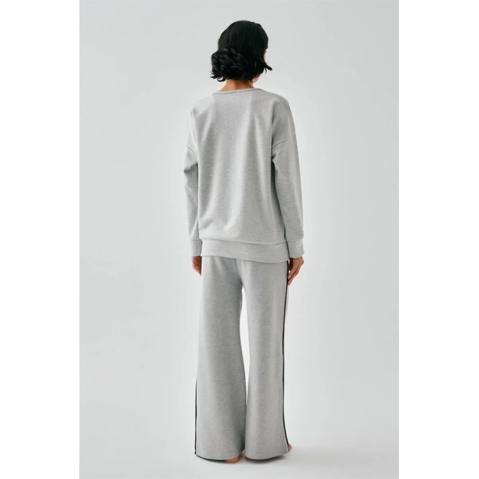 Moda Kadın Gri Yay Burcu Oversize 2 İplik Eşofman Ev Giyim Takımı