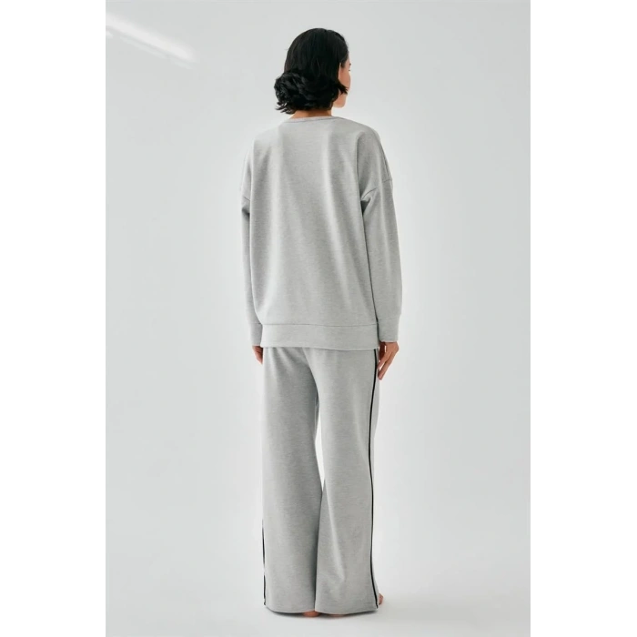 Moda Kadın Gri Yengeç Burcu Oversize 2 İplik Eşofman Ev Giyim Takımı