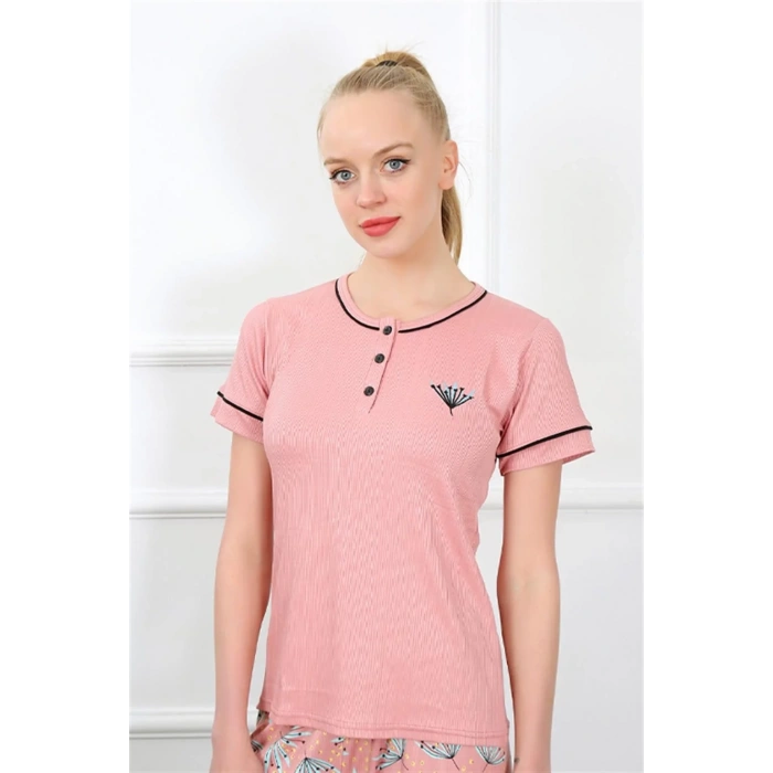 Moda Kadın Gül Kurusu Kısa Kol Pijama Takım