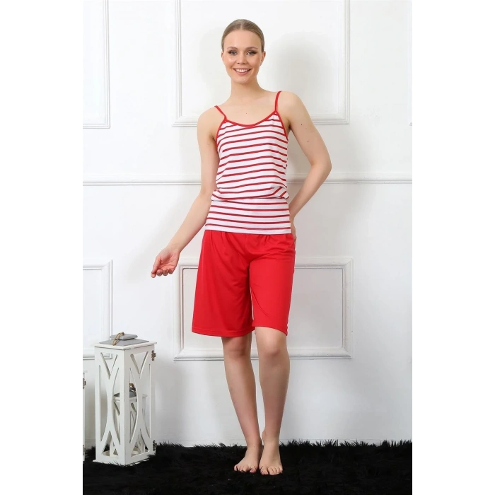 Moda Kadın İp Askılı Kapri Takım Kırmızı