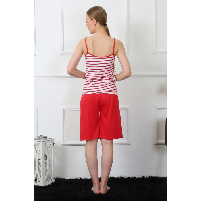 Moda Kadın İp Askılı Kapri Takım Kırmızı