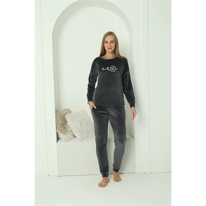 Moda Kadın Kadife Füme Pijama Takım