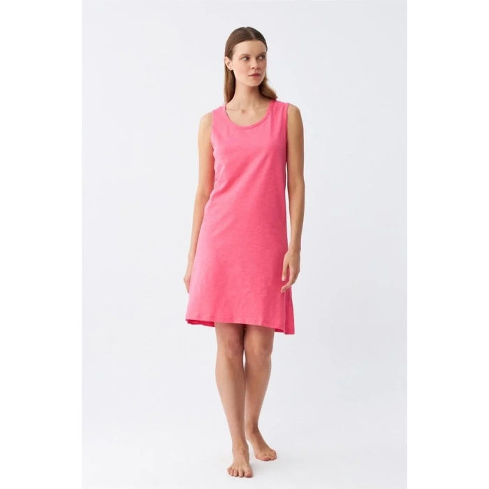 Moda Kadın Kalın Askılı Penye Gecelik Fuşya